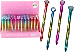 Długopis kulkowy z błyszczącym diamentem, złote korpus, niebieski wkład 0,7 mm