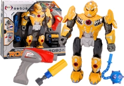 Robot do skręcania ze światłami i dźwiękami – zestaw konstrukcyjny z wiertarką i akcesoriami, żółty