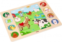Viga drewniane puzzle Szukaj po cieniu – farma, 17 elementów
