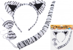 Zestaw karnawałowy – biały tygrys (opaska, ogon i muszka)