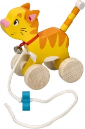 Drewniana zabawka do ciągnięcia kotek