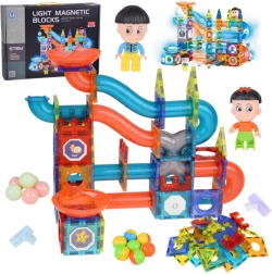 Magnetyczne świecące kostki 3D – duży tor kulkowy, 142 elementy