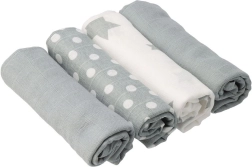 Bawełniane pieluszki muślinowe NEW BABY Softy z nadrukiem 70 × 70 cm, 4 szt., szaro-białe