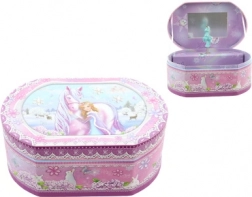 Różowa muzyczna szkatułka na biżuterię z baletnicą i jednorożcem