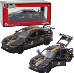 Metalowy samochód sportowy 1:32 z napędem na wsteczne naciąganie, światłami i dźwiękami – czarny