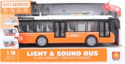 Pomarańczowy trolejbus grający i świecący na baterie