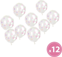 Zestaw przezroczystych balonów w kolorowe kropki – 12 sztuk