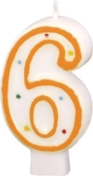 Urodzinowa świeczka z numerem 6 biała z kolorowymi kropkami