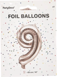 Foliowy balon cyfra 9 perłowo-różowy 35 cm