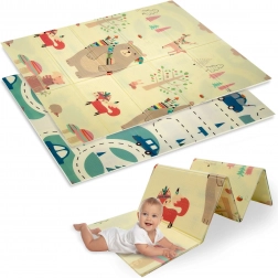 Dwuwarstwowa składana mata piankowa XPE 120 × 180 cm z motywem zwierzątek i dróg HUMBI