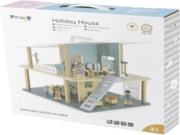 Drewniany domek wakacyjny dla lalek z tarasem