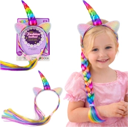 Opaska z rogiem jednorożca i kolorowymi włosami do zaplatania