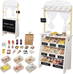 Drewniany sklepik i teatrzyk dla dzieci 2w1