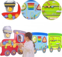 Drewniana ścienna tablica manipulacyjna w kształcie pociągu VIGA