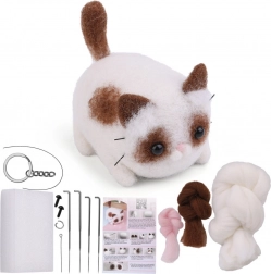 Kreatywny zestaw do filcowania na sucho – brązowo‑biały kocurek