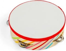 drewniana tamburyna BIGJIGS TOYS z tęczowymi paskami