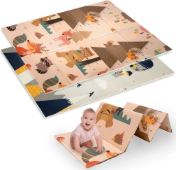 Dwuwarstwowa składana piankowa mata do zabawy XPE 120 × 180 cm z motywem zwierzątek i gór Humbi