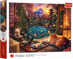 Puzzle 1000 elementów Kot w ogrodzie sakury