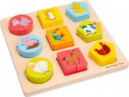 Drewniane puzzle z kształtami i zwierzętami