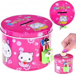 Różowa metalowa skarbonka z kłódką Happy Smile