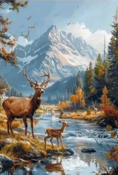 Diamentowe malowanie jeleń w górach 30 × 40 cm