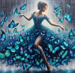 Diamentowe malowanie tancerki z motylami 30 × 40 cm