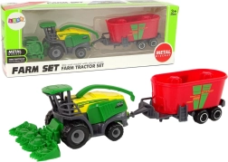 Kombajn z przyczepą – zielono‑czerwony rolniczy pojazd, plastikowa zabawka