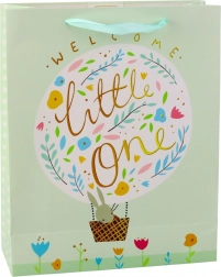 Zielona torebka prezentowa z króliczkiem na powitanie niemowlęcia