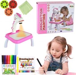Projektor do rysowania jednorożec – różowy zestaw z pisakami i krążkami