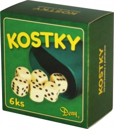 Białe kości do gry z kubeczkiem, 6 szt.