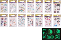 Tatuaże zmywalne świecące w ciemności 6 × 10,5 cm – mix jednorożców i piratów