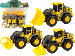 Zestaw trzech żółtych pojazdów budowlanych