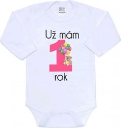Body niemowlęce z nadrukiem New Baby Mam już 1 rok, różowe