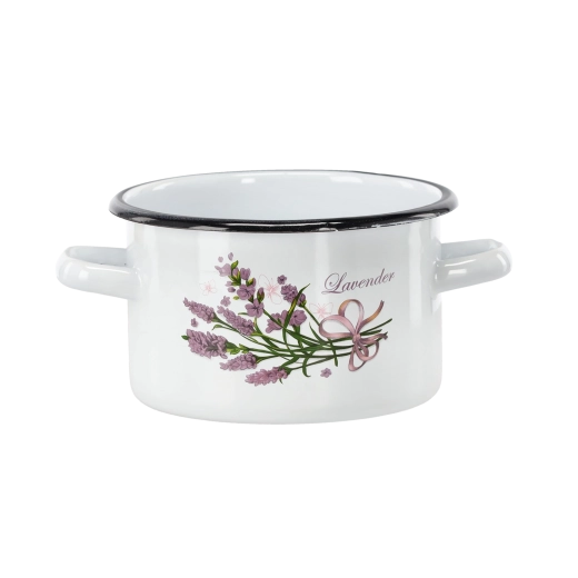 Garnek emaliowany 2 l, 16 cm, biały z motywem lawendy - 1 sztuka
