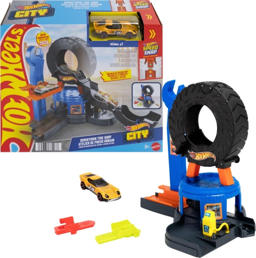 Hot Wheels City warsztat z rozkładaną oponą i autkiem