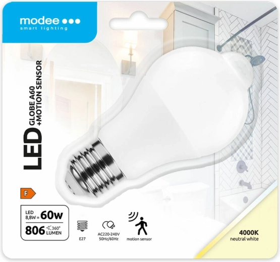 Modee Lighting inteligentna żarówka LED A60 8,8 W E27, neutralna biel z czujnikiem ruchu PIR