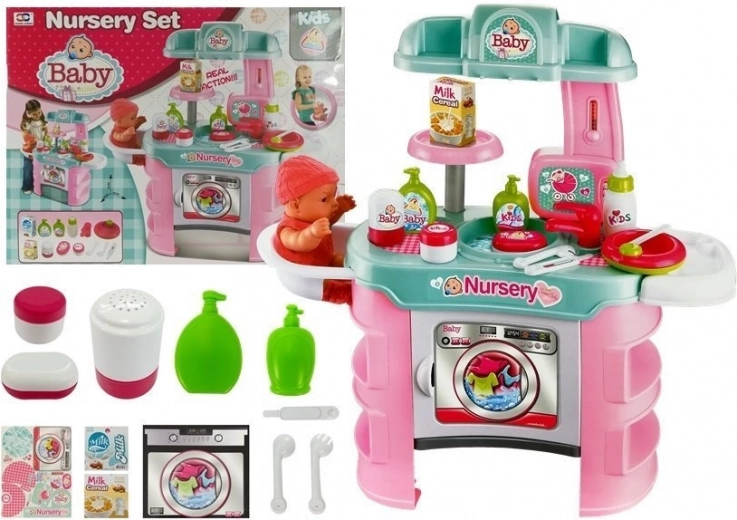 Zestaw opieki nad niemowlęciem ze stolikiem i pralką