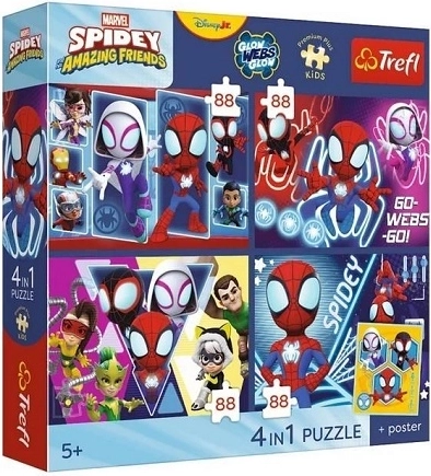 Trefl Spidey i jego super kumple – zestaw puzzli 4×88 elementów z plakatem