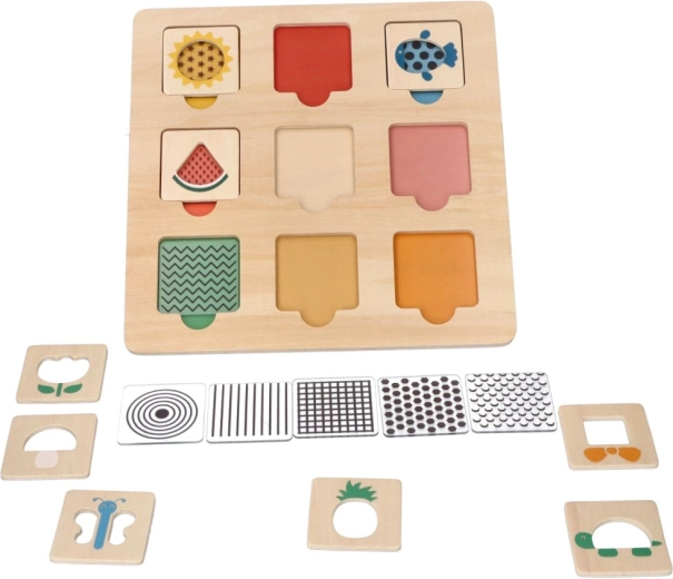 Drewniana edukacyjna układanka z wzorami 28 × 28 cm