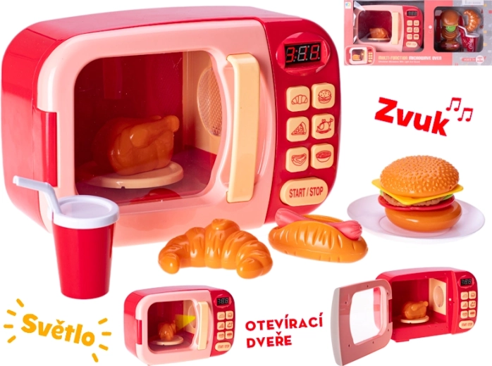 Dziecięca kuchenka mikrofalowa na baterie – czerwona