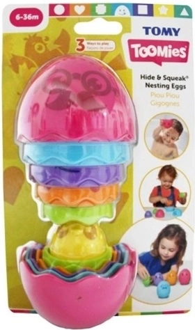 TOMY Toomies matrioszkowe jajka Hide and Squeak różowe