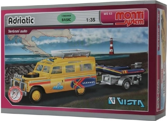 Zestaw konstrukcyjny Monti System MS 63 Adriatic Land Rover – przyczepa z łodzią/łódką 1:35 w pudełku 22x15x6cm