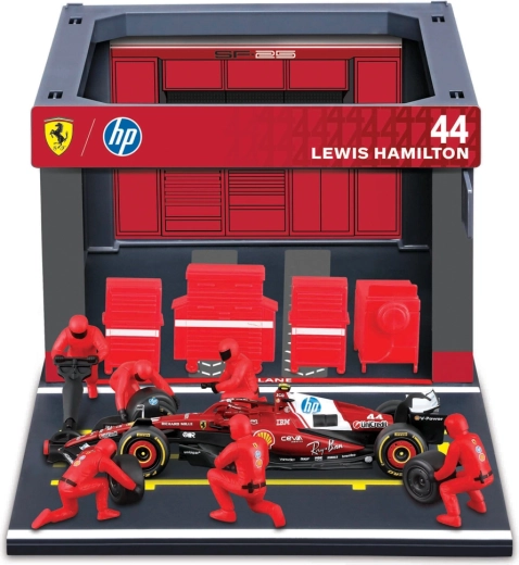 Bburago Formula Racing F1 Pit Pass – zestaw Ferrari SF-25 (2025) Lewis Hamilton 44 1:43