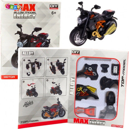 Metalowy model motocykla do samodzielnego złożenia 1:14 czarno‑pomarańczowy