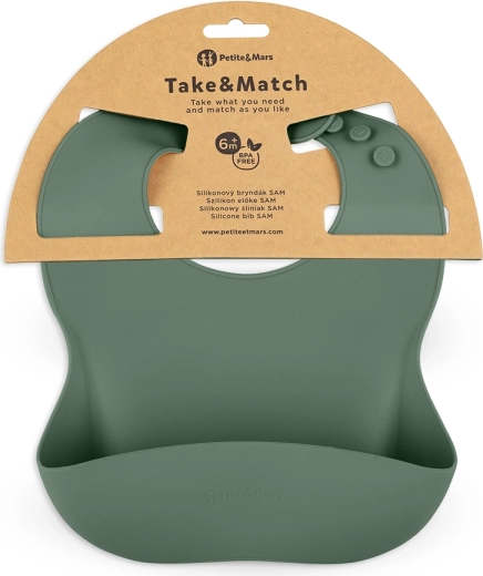 Petite&Mars silikonowy śliniak Take&Match misty green