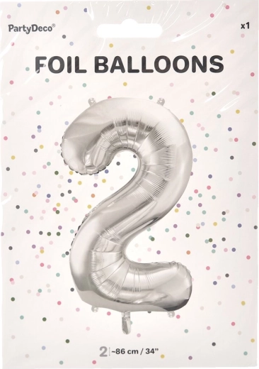 Foliowy balon cyfra 2 srebrny 86 cm