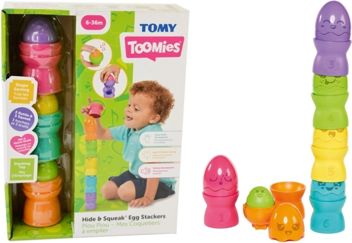 TOMY Toomies składana piramida z jajeczek Hide & Squeak