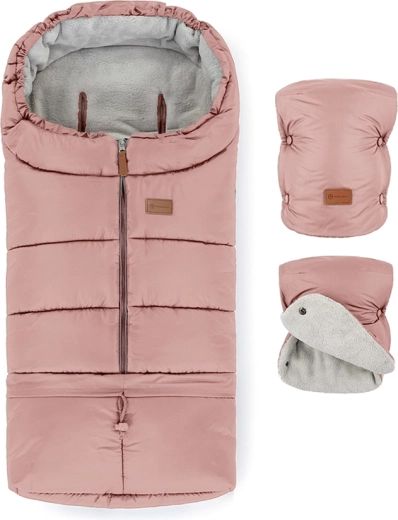 Petite&Mars zestaw zimowy: śpiworek Jibot 3w1 i rękawice do wózka Jasie dusty pink