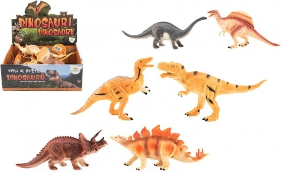 Plastikowe figurki dinozaurów 16-18 cm z mieszanką gatunków, 12 szt. w pudełku
