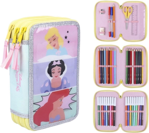 Wyposażony trzypoziomowy piórnik Disney Księżniczki